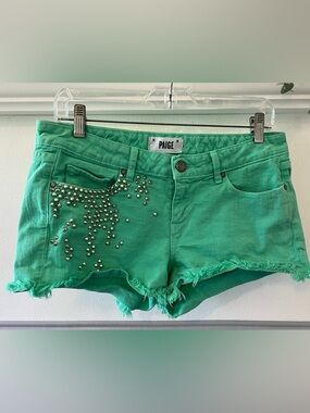 Paige Denim Studded Shorts / 2” Inseam / Size: 28 / Green / Summer / Festival